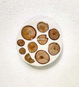 Tapis et tampons ronds personnalisés en résine de bois et résine époxy naturelle Acacia Accessoires de cuisine pour la maison et l'hôtel - Product Image 1