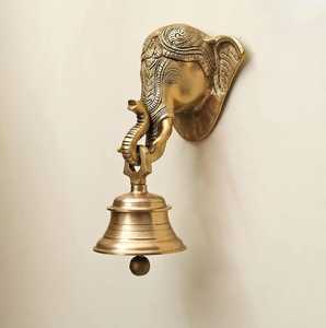Máscara de elefante de latón de calidad extrafina, campana colgante de pared, diseño tradicional para decoración del hogar y regalos del Festival de Diwali - Product Image 1