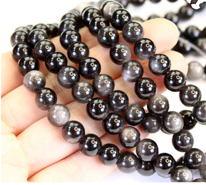 Stone <b>Beads</b> Silver sheen obsidian <b>Beads</b> Strand Stone Jewelry <b>Loose</b> Smooth Gemstone Healing Necklace Natural Crystal Wholesaler - Product Image 4