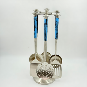 Juego de 6 Cubiertos con Soporte, Acabado de Alta Calidad con Mango de Resina, Diseño de Lujo en Acero Inoxidable para Cocina - Product Image 2