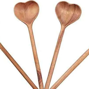 Ensemble de 2 spatules en bois, ustensiles de cuisine, manche long, robuste, lavable au lave-vaisselle, fabriqué à la main en Inde - Product Image 1