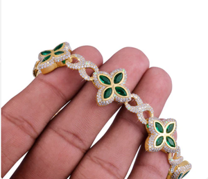 Bracelet en diamant, bracelet émeraude en fleurs plaqué or avec diamant moissanite - Product Image 3