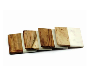 HALF LINE Posavasos de mango de madera natural y mármol Hecho EN LA India Posavasos de madera de mármol 4 - Product Image 1