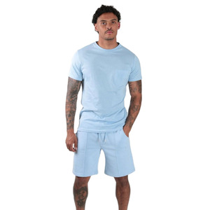 Conjunto corto liso de dos piezas para hombre, gran oferta, conjuntos de verano 2024 para hombre, camisetas de manga corta, pantalones cortos de pierna ancha - Product Image 4