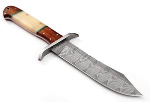 Couteau de chasse à lame en acier Damas personnalisé de qualité supérieure Fourreau en cuir à lame fixe supporté par OEM Garantie de 3 ans pour l'extérieur - Product Image 5
