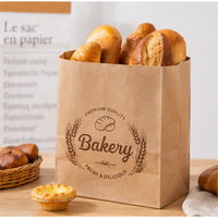 Sac en papier kraft brun imprimé sur mesure avec logo, fond carré, sac en papier SOS de qualité alimentaire pour l'emballage du pain de boulangerie