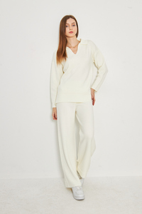 Pull à col en V pour femme, ensemble de tricots pantalons de haute qualité tricoté élégant et confortable adapté au bureau, au quotidien et au yoga - Product Image 3
