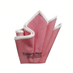 Handmade Knitted Edge Signature Border <b>Red</b> and White <b>Gingham</b> Handkerchief Perfect Dining Pocket Square for Blazers Suit - Product Image 3