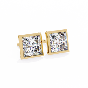 Boucles d'oreilles clous géométriques en or 18 carats avec diamant de laboratoire, sertissage unique en or blanc, jaune et rose pour mariages - Product Image 3