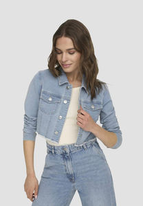 Veste en jean courte courte personnalisée pour femmes bleu clair OEM fermeture à bouton conçue pour les femmes pour un confort en toutes saisons - Product Image 6