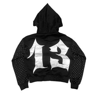Sweat à capuche à fermeture éclair complète pour hommes avec logo personnalisé estampé Streetwear imprimé lourd sans ficelle Sweat à capuche Plus Options - Product Image 2