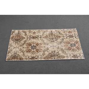 1.7x3.4 ft Turkish Rug, <b>Brown</b> Patchwork Vintage Rug <b>Wool</b> - Product Image 2