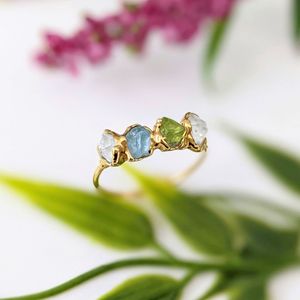 Aigue-marine péridot herkimer diamant brut plaqué anneaux pierres précieuses brutes originales plaqué or bagues bijoux bagues minimalistes - Product Image 1