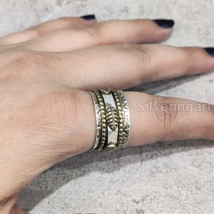 Anillo de meditación de banda giratoria con cuentas, anillo de pulgar de Plata de Ley 925 para mujer, joyería hecha a mano, anillo giratorio de ansiedad navideña para hombre - Product Image 1