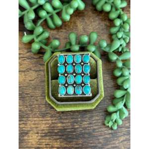 Handmade Kingman Turquoise Sterling Silver Adjustable Cluster Ring Bezel <b>Set</b> - Product Image 1