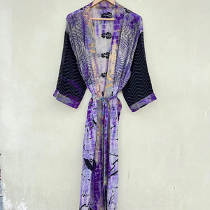 Robe Kimono Tie Dye recyclée Robe Tie Dye en soie pour femmes vêtements d'été Kimono - Product Image 1