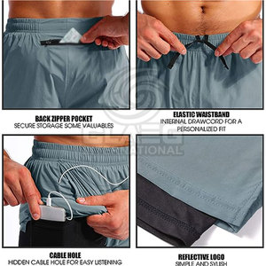 Short de sport pour homme sur mesure, été, course à pied, logo personnalisé, teinture unie, 100% polyester, décontracté, séchage rapide, respirant, taille élastique - Product Image 5