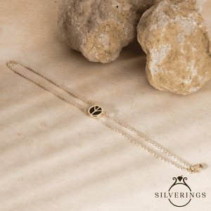 NOVAMART Fine Silverings 925 Sterling <b>Silver</b> <b>Charm</b> <b>Bracelet</b> with Black Onyx & Gold 'Peace Out' Design Wholesale Export - Product Image 6