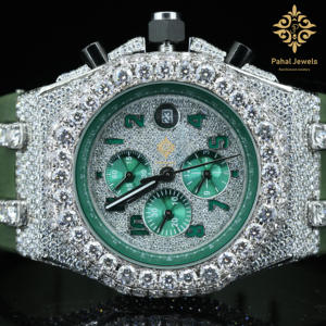 Reloj de Lujo para Hombre con Esfera Redonda de Acero Inoxidable, Correa de Goma Verde, Movimiento Mecánico con Diamantes Moissanite, Estilo Elegante para Uso Diario - Product Image 5