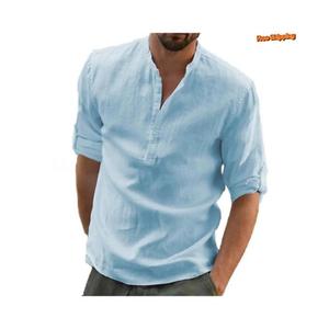 Camisa de lino bohemio para hombre, camisa clásica abotonada de manga larga de algodón y lino, camisa holgada, ropa de calle informal, regalo para ella - Product Image 6