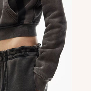 Survêtement personnalisé vintage délavé et déchiré, pantalon à capuche zippé, coupe courte, haute qualité, poids lourd, 100% coton, antibactérien, 2 en 1 - Product Image 5