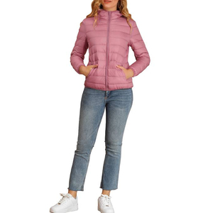 Chaqueta acolchada personalizable con cierre de cremallera de invierno para mujer, manga larga con capucha y relleno de algodón, ligera y empacable - Product Image 2