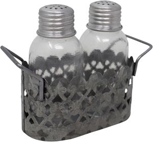 Juego de soporte para Salero y pimentero galvanizado de diseñador Juego de sal y pimienta de mesa con Caddy para uso en restaurantes de granja - Product Image 1