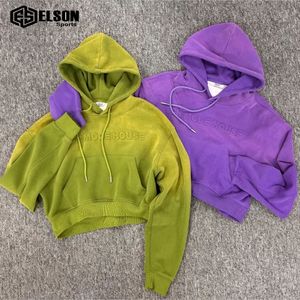 100% tela de lana de algodón lavado ácido peso pesado ropa suelta personalizada transpirable Vintage hombres Sudadera con capucha - Product Image 3