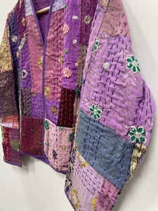 Chaqueta Kantha de estilo japonés hecha a mano, abrigo de invierno reversible con bordado floral, método de tejido, longitud corta - Product Image 5