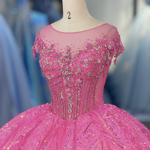 Vestidos de Quinceañera con Apliques de Cristal Fucsia Brillante 8524, con Lentejuelas y Cuentas, Estampado Natural, Ecológicos, para Mujer - Product Image 5