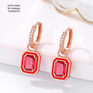 925 Plata lujo púrpura cristal joyería Cz conjunto pendiente colorido esmalte Huggie pendiente chapado en oro colgante pendientes para mujer - Product Image 3