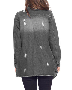 Fashion Ripped Jean <b>Coat</b> with Pocket Casual Oversized Denim jacket for men and women Outerwear Stylish Button Up Jean Jacket" - Product Image 5