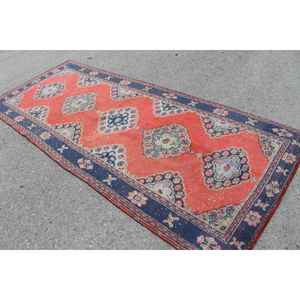 Alfombra Grande Vintage de 4.4x10.5 pies (135x320 cm), Alfombra Turca Roja con Diseño Floral - Product Image 4