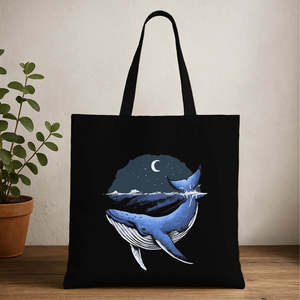 Blue Whale Ocean Theme Tote <b>Bag</b> Durable Lightweight Canvas Heat Transfer Animal Letters <b>Medium</b> for Daily Use Advertising - Product Image 2