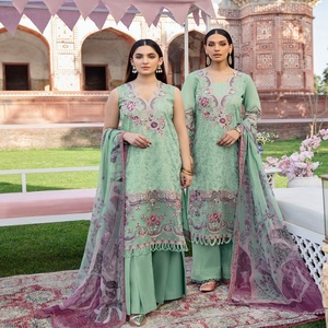 Haute qualité dames 3 pièces pakistanais brodé imprimé pelouse chemise Dupatta pantalon costumes coton non cousu/cousu disponible - Product Image 5