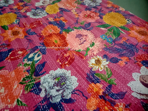 Venta caliente King Size 100% algodón suave orgánico Vintage Floral impreso hecho a mano Kantha edredón para Hotel y uso doméstico - Product Image 5