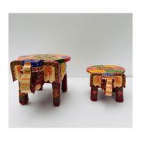 Ensemble de tabourets en bois sculptés à la main en forme d'éléphant |   Décoration de table éléphant peint à la main, style Rajasthani, coloré | Meubles artisanaux traditionnels indiens