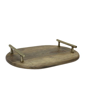 Vente chaude pour plateau de service fournitures d'hôtel plateau ovale en fer et bois fait à la main plateau de service de nourriture fini brun - Product Image 2