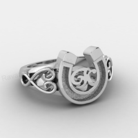Hochwertiger 925er Sterlingsilber 18K vergoldeter Hufeisen-Initialen-Ring mit Rohfassung für Asche, DIY-Schmuck, Ravab Gems