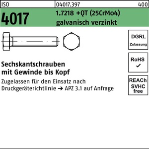 Hex Head <b>Screw</b> ISO 4017 VG M20 X 60 1.7218 (25CrMo4) Quenched and Tempered Electro-<b>Galvanized</b> 25 Pieces by BUFAB - Product Image 1