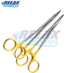 Porte-aiguilles chirurgical manuel REEAX ENTERPRISES en acier inoxydable de haute qualité avec poignée dorée et impression de logo - Product Image 4