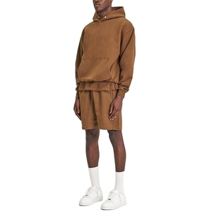 Venta al por mayor de encargo de la gota del hombro caqui Botón de cuello en blanco de peso pesado 600 Gsm de gran tamaño sudaderas con capucha de lujo para los hombres - Product Image 2