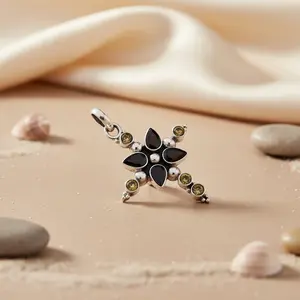 Colgante de Plata 925 con Ónix y Citrino para Mujer, Joyería Artesanal con Piedras Preciosas en Oro Rosa y Baño de Rodio - Product Image 1