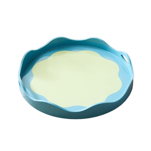 Gorgeous Round Scalloped Edge Lacquer Tray With Handles for Food <b>Drinks</b> Display Handmade Lacquered Serving Tray for Home Hotel - Product Image 1