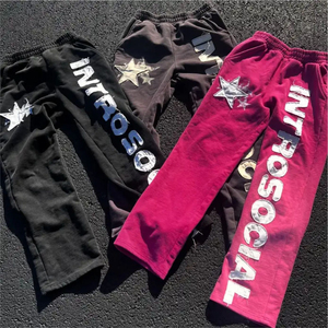 Pantalones de felpa francesa gruesos con estampado personalizado, ropa de calle alta, pantalones casuales de pierna ancha lavados desteñidos Vintage, patrón recto, no tejido, OEM - Product Image 1