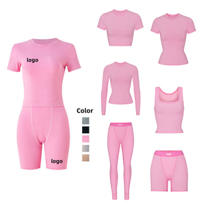 Custom Logo Knitted Workout Short <b>Set</b> for Women Two 2 Piece <b>Set</b> Women Clothing Spring 2024 Matching <b>Loungewear</b> <b>Sets</b> Women Summer - Product Image 1