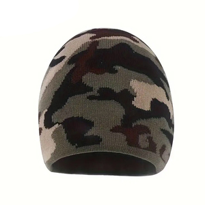 Quân đội màu xanh lá cây Camo Beanie co giãn, Trọng lượng nhẹ đan sọ <span class=keywords><strong>cap</strong></span> cho thời trang dạo phố mới nhất phong cách tùy chỉnh Beanies mũ - Product Image 2