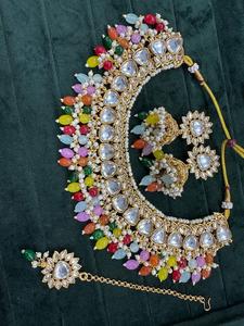 Perla de mar de agua dulce Moissanite Kundan gargantilla collar indio boda collar conjunto joyería perlas collar - Product Image 3