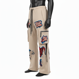 Pantalon évasé pour homme en molleton de coton épais de qualité supérieure 320 GSM, tissu brossé doux, design cargo avec panneau, logo personnalisé, pantalon pour homme - Product Image 4