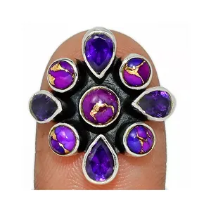 Nilai perhiasan desainer 925 perak murni ungu tembaga pirus cincin buatan tangan batu permata kualitas tinggi desain cincin untuk anak perempuan